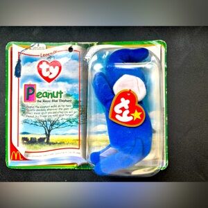 TY Peanut the Beanie Baby Elephant Royal Blue Color Original 1998 Rare Retired